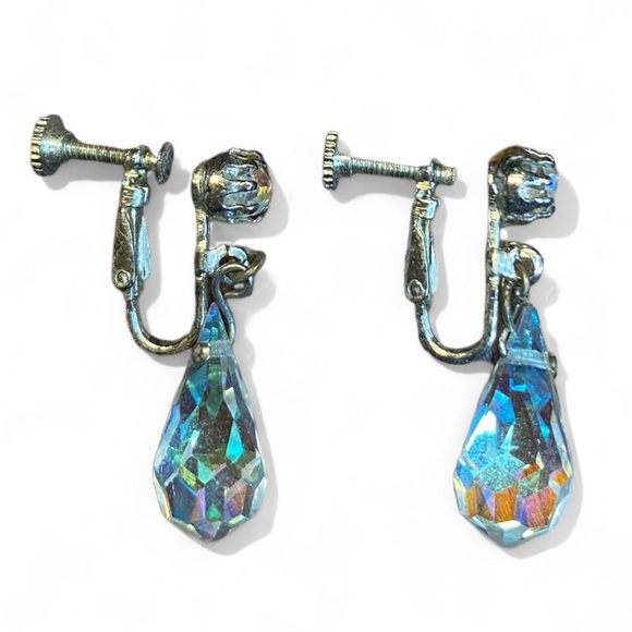 💥SALE💥Vintage Aurora Borealis Dangle Clip on earrings - Picture 3 of 6